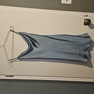 Uraban Outfitters Slate Blue Satin Slip Dress with Bow Back